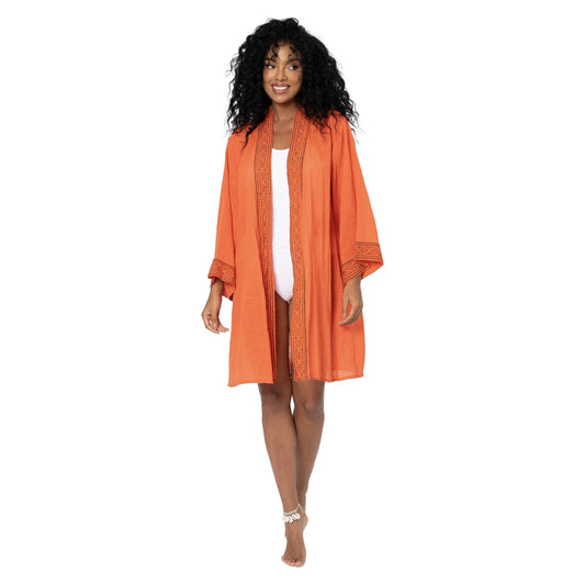 Kimono estivo boho in cotone con maniche a 3/4 e cintura removibile