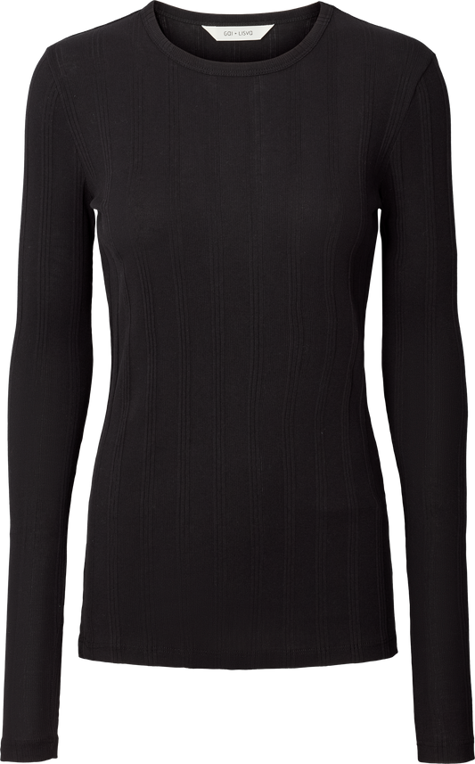 Maglia a Maniche Lunghe in Cotone Biologico a Costine Nera
