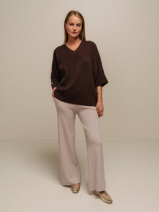 Pantaloni a zampa beige da donna
