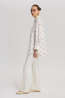 Camicia stampata oversize in misto lino