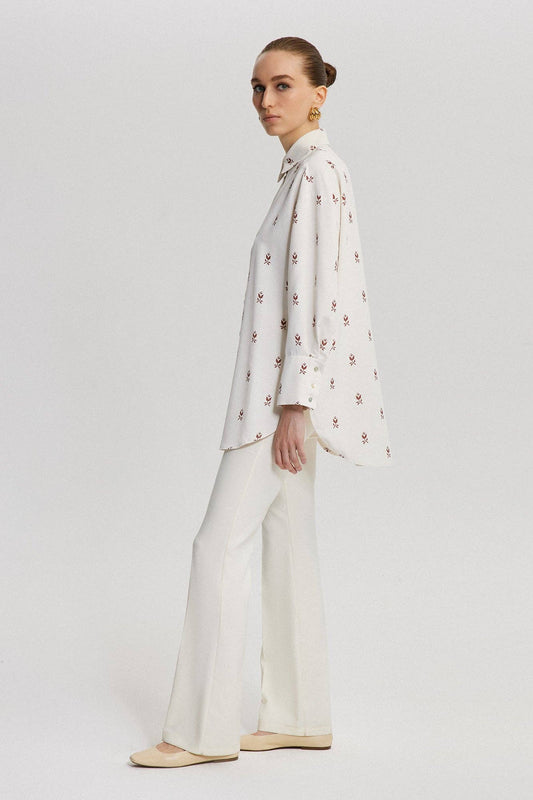 Camicia stampata oversize in misto lino