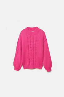 Maglione in maglia a trecce fucsia