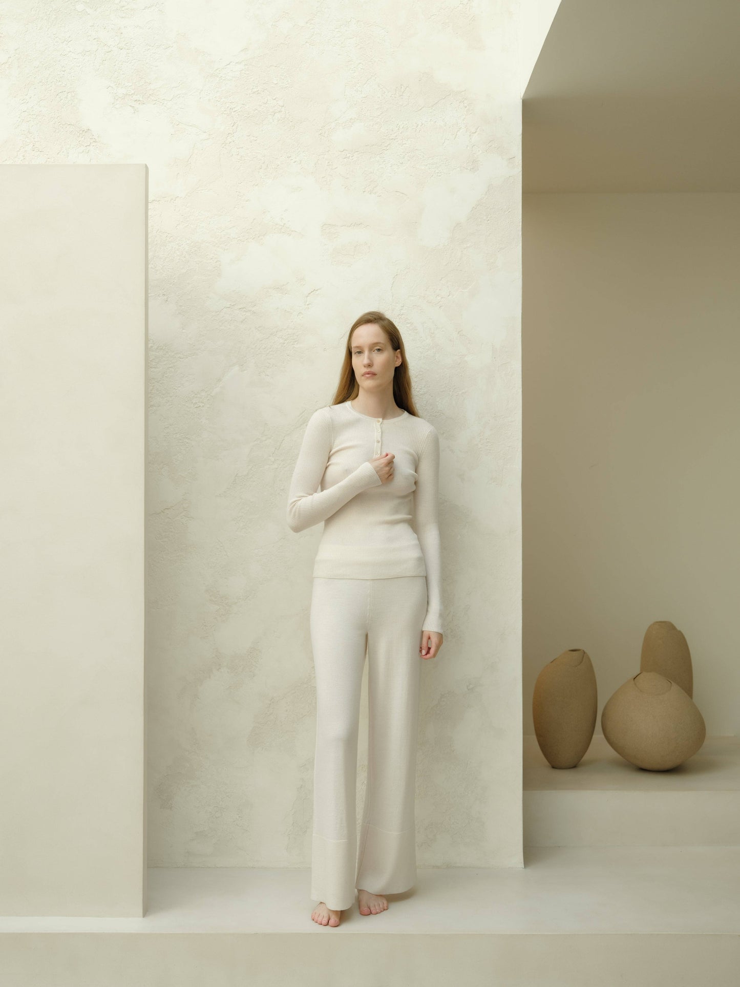 Pantaloni a gamba larga in lana merino extrafine