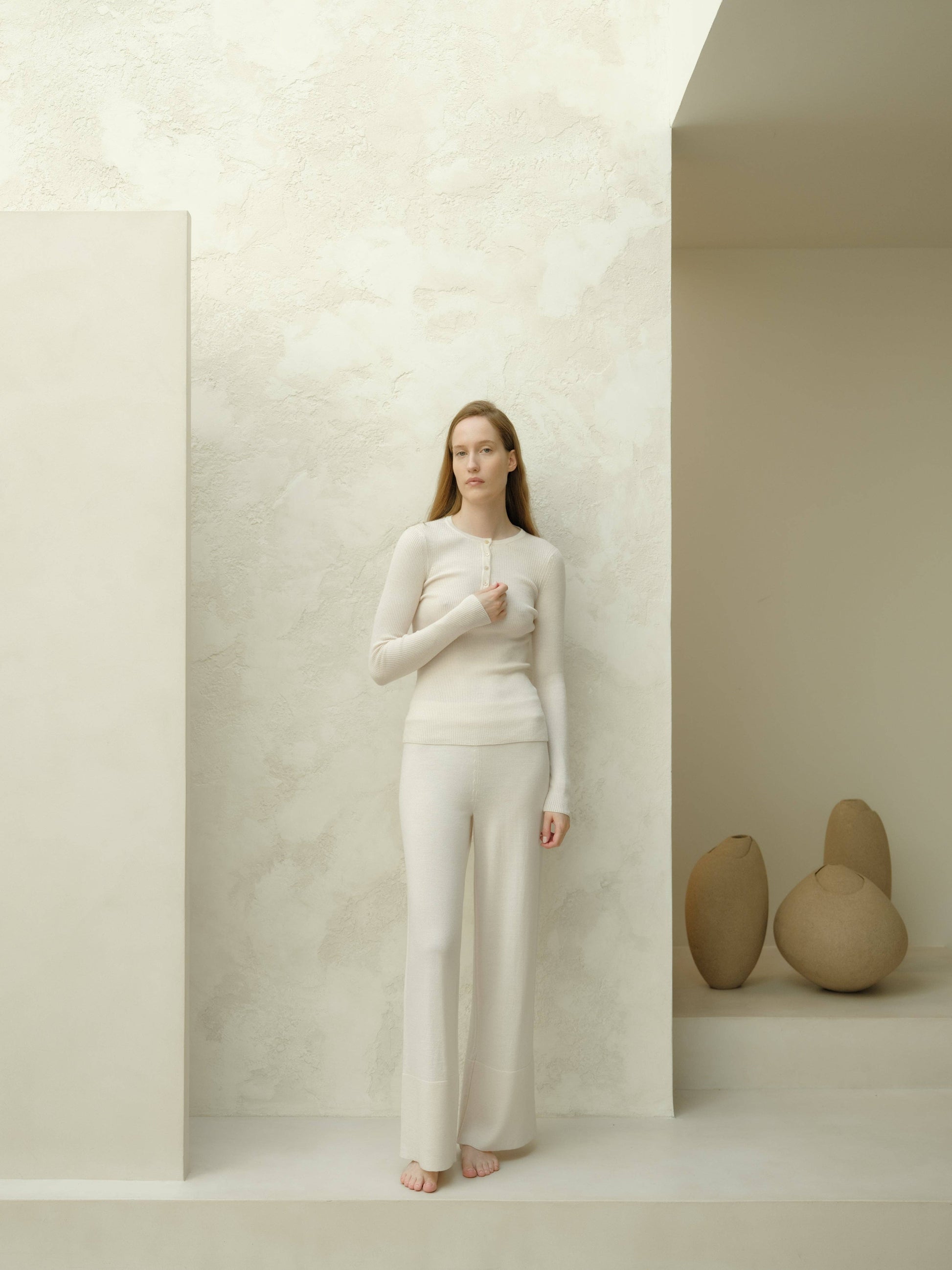 Pantaloni a gamba larga in lana merino extrafine