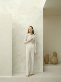 Pantaloni a gamba larga in lana merino extrafine