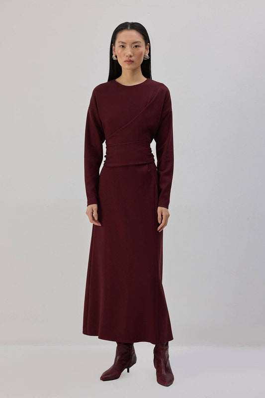 Abito lungo prugna con cintura