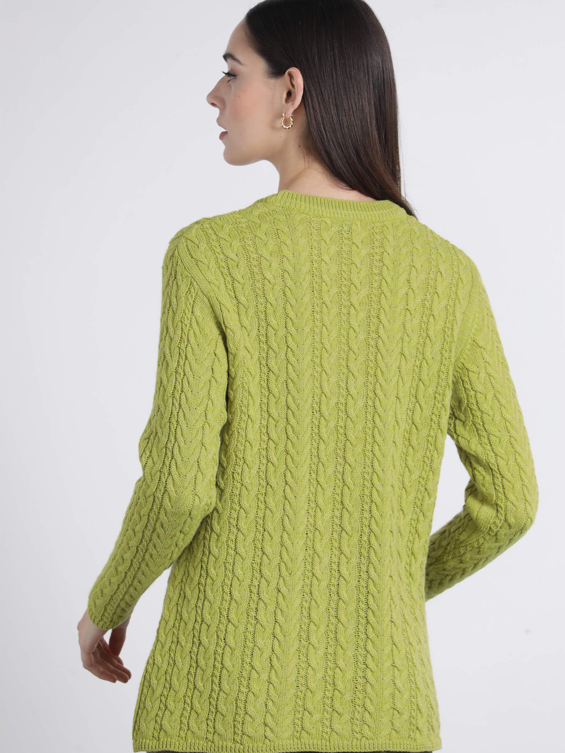 Maglione a trecce verde lime da donna