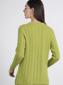 Maglione a trecce verde lime da donna