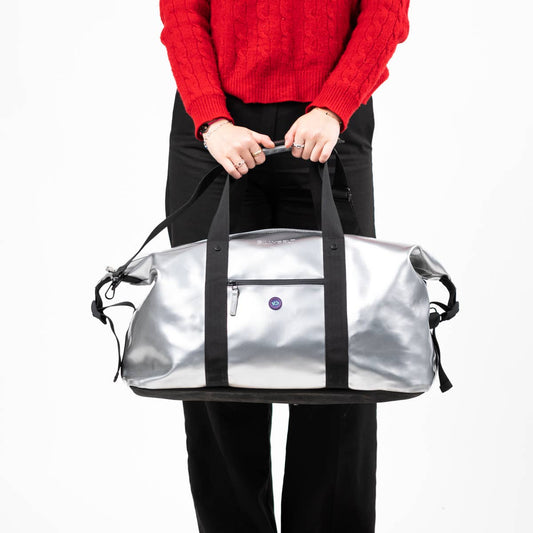 Borsa da viaggio duffle argento metallizzata