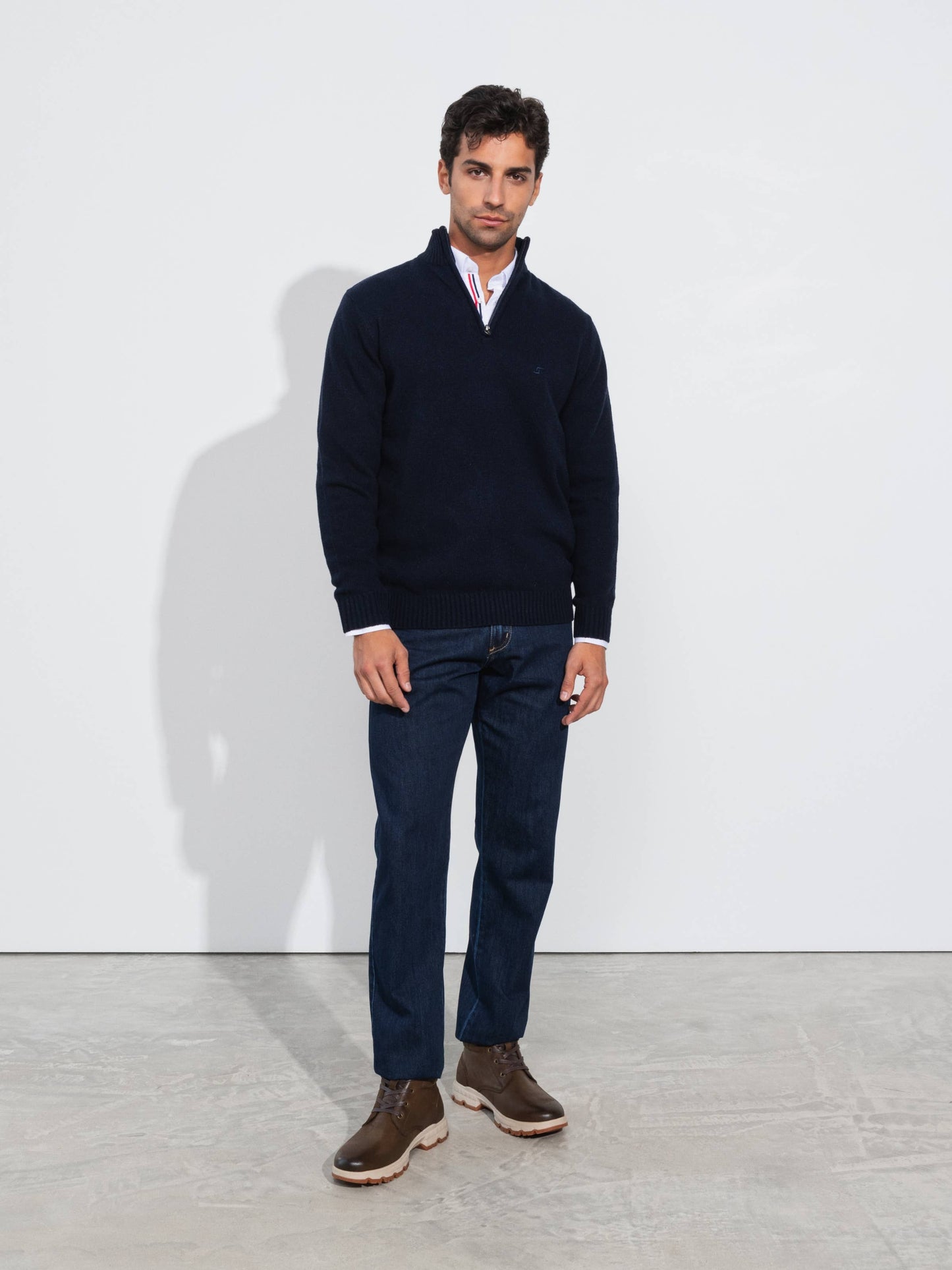 Polo in maglia uomo in lana con mezza zip
