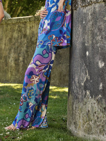 Pantaloni palazzo stampati in maglia fredda