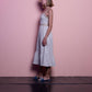 Abito midi in lurex con spalline e balza