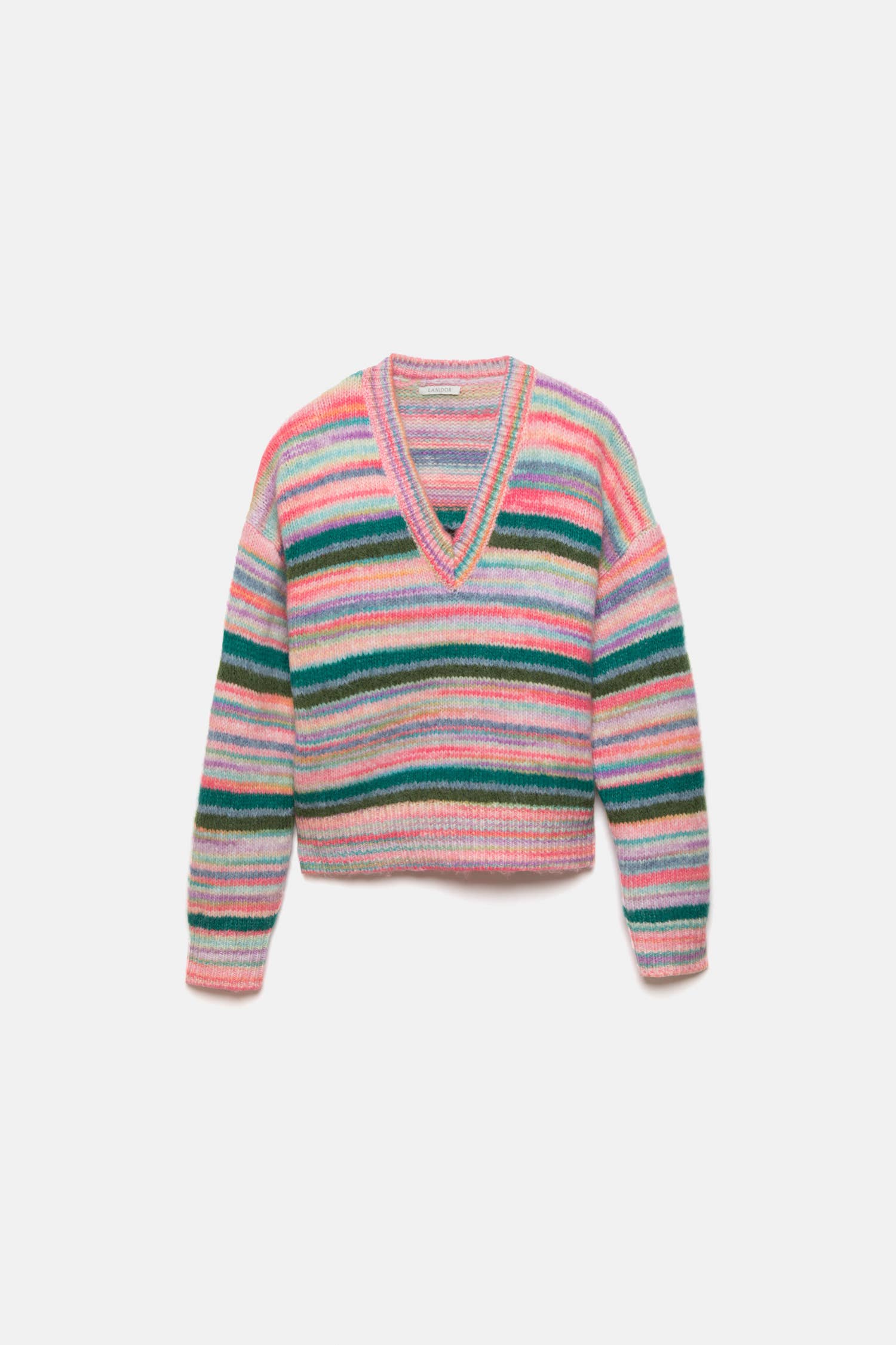 Maglione a righe in maglia con scollo a V