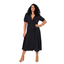 Vestito estivo lungo curvy in cotone e lino nero