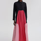 Abito maxi color block con colletto in misto cotone