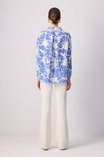Camicia in viscosa con stampa astratta blu