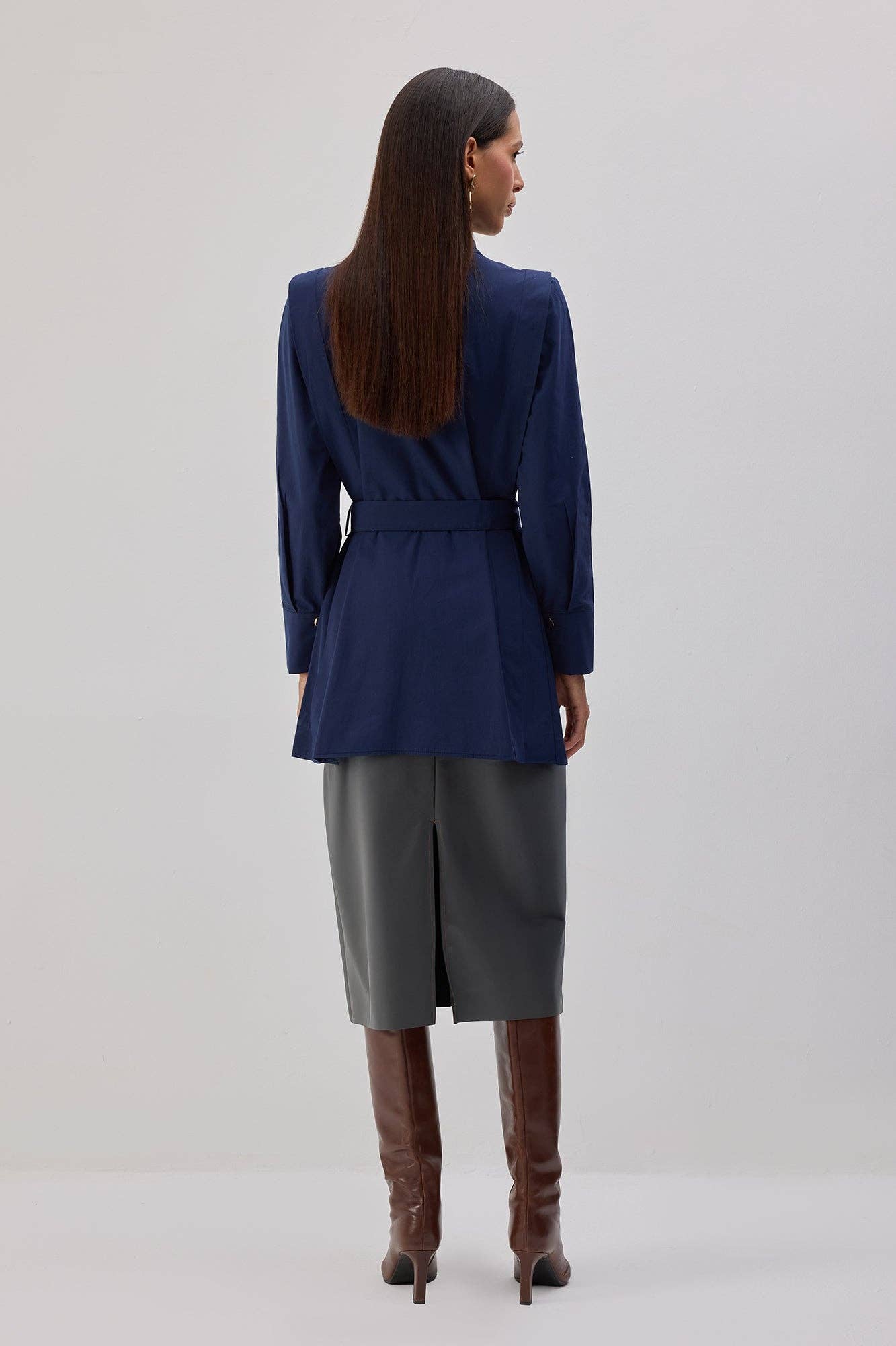 Camicia lunga in popeline con cintura