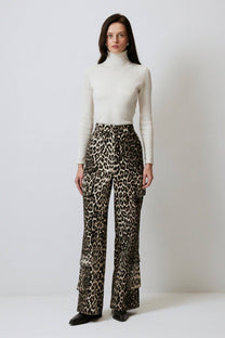 Pantaloni cargo a zampa in cotone leopardato