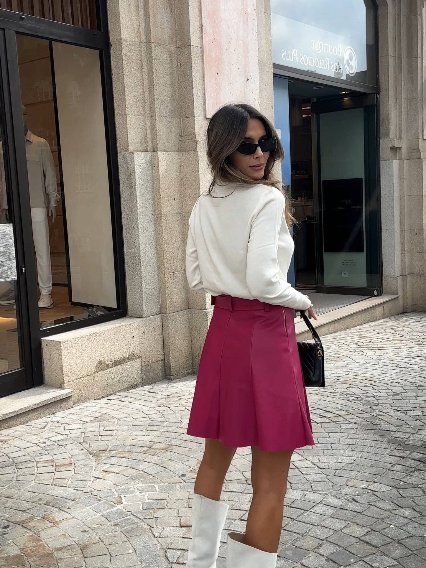 Gonna mini effetto pelle con cintura