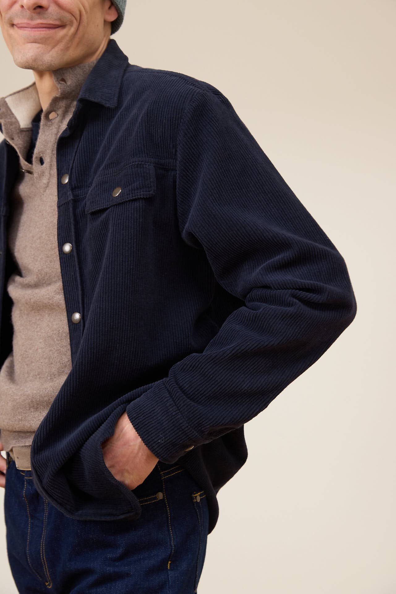 Sopracamicia Chicago in velluto a coste blu navy