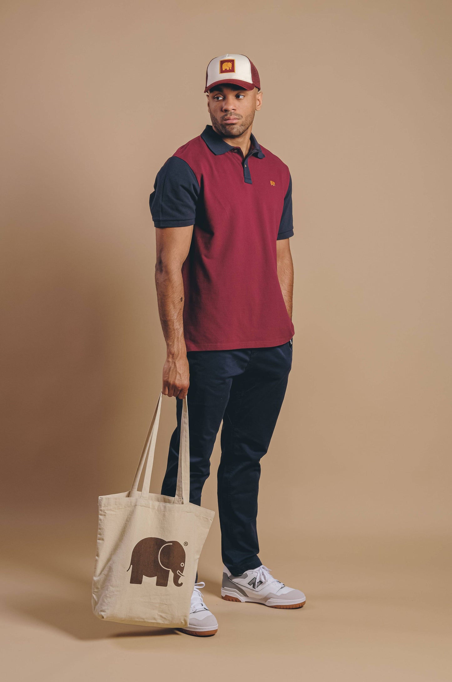 Polo color block in cotone biologico bordeaux