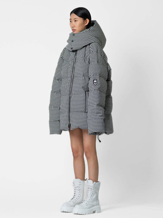 Bomber oversize pied de poule con cappuccio removibile
