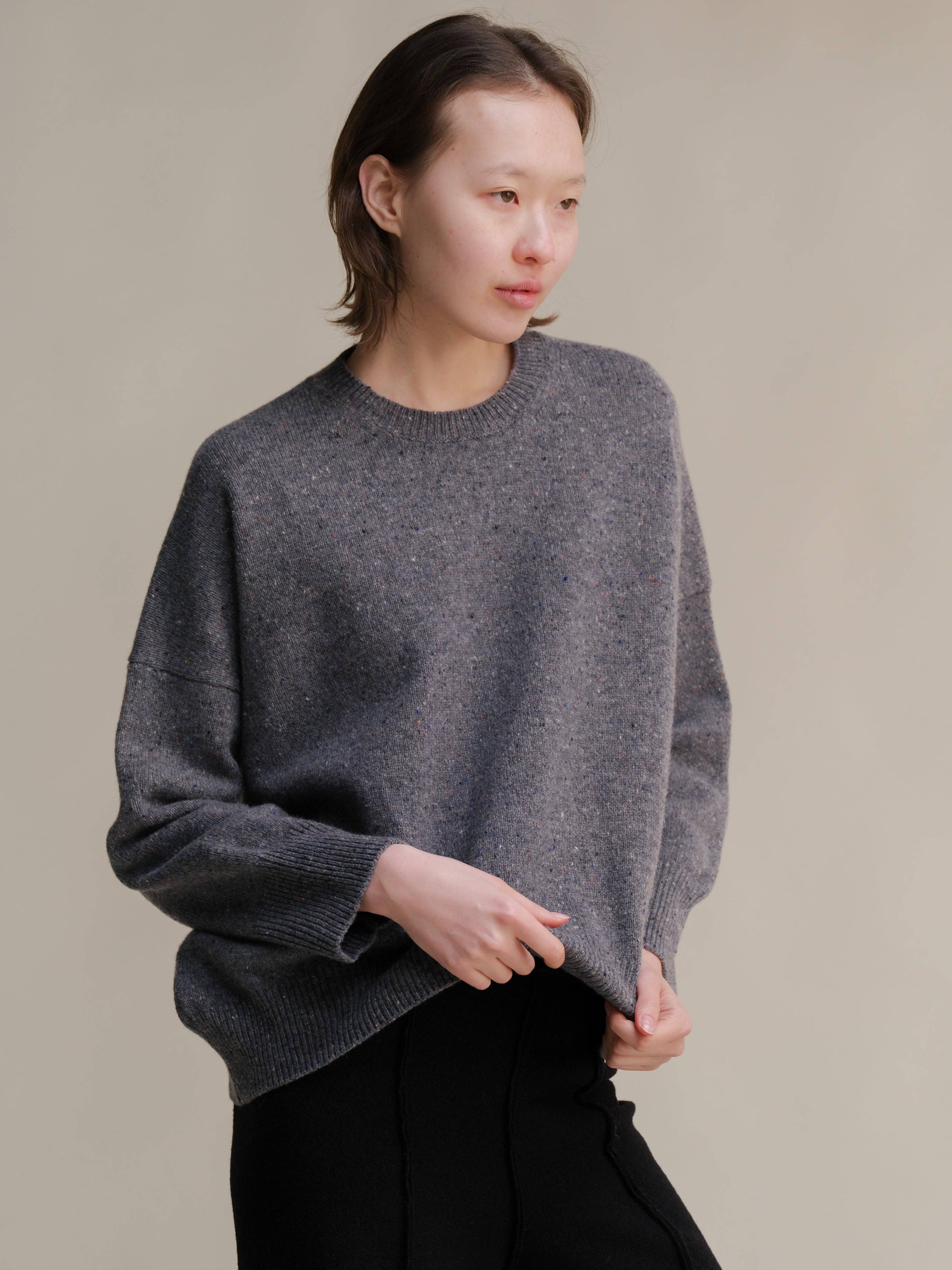 Maglione girocollo oversize effetto tweed