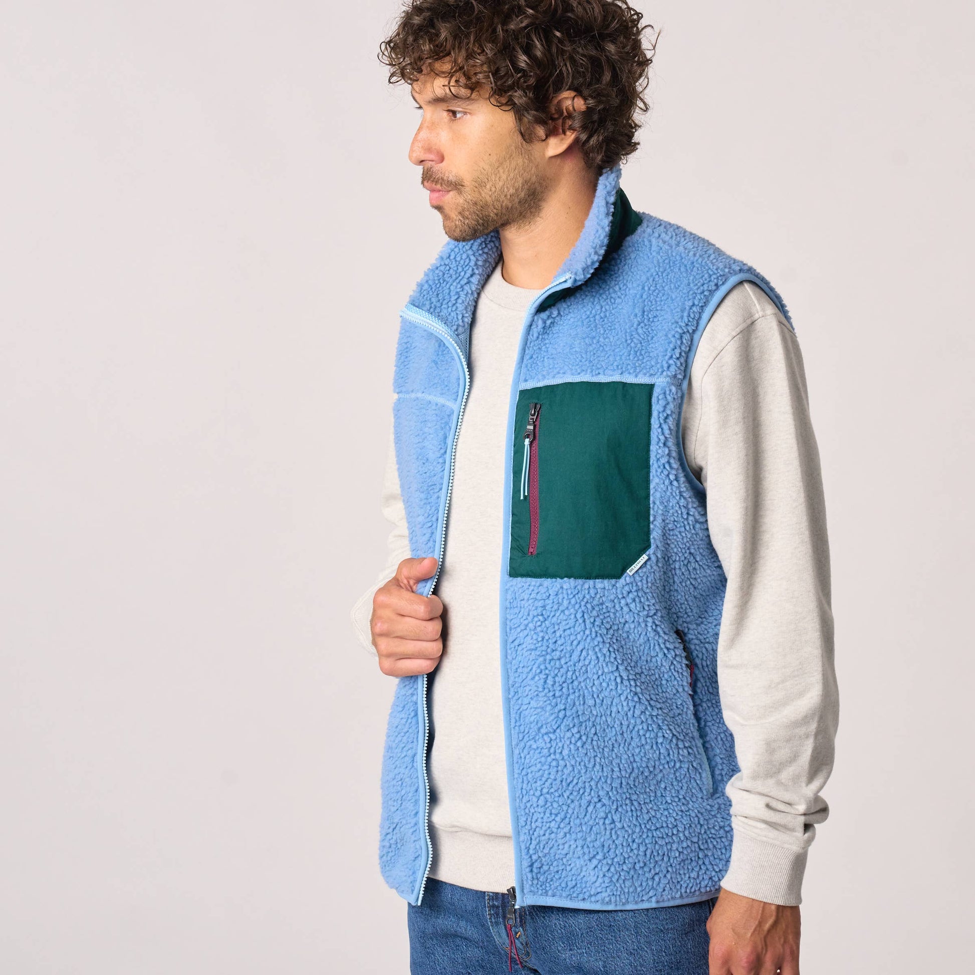 Gilet sherpa unisex con zip blu