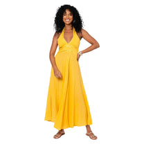 Abito lungo estivo boho in cotone giallo