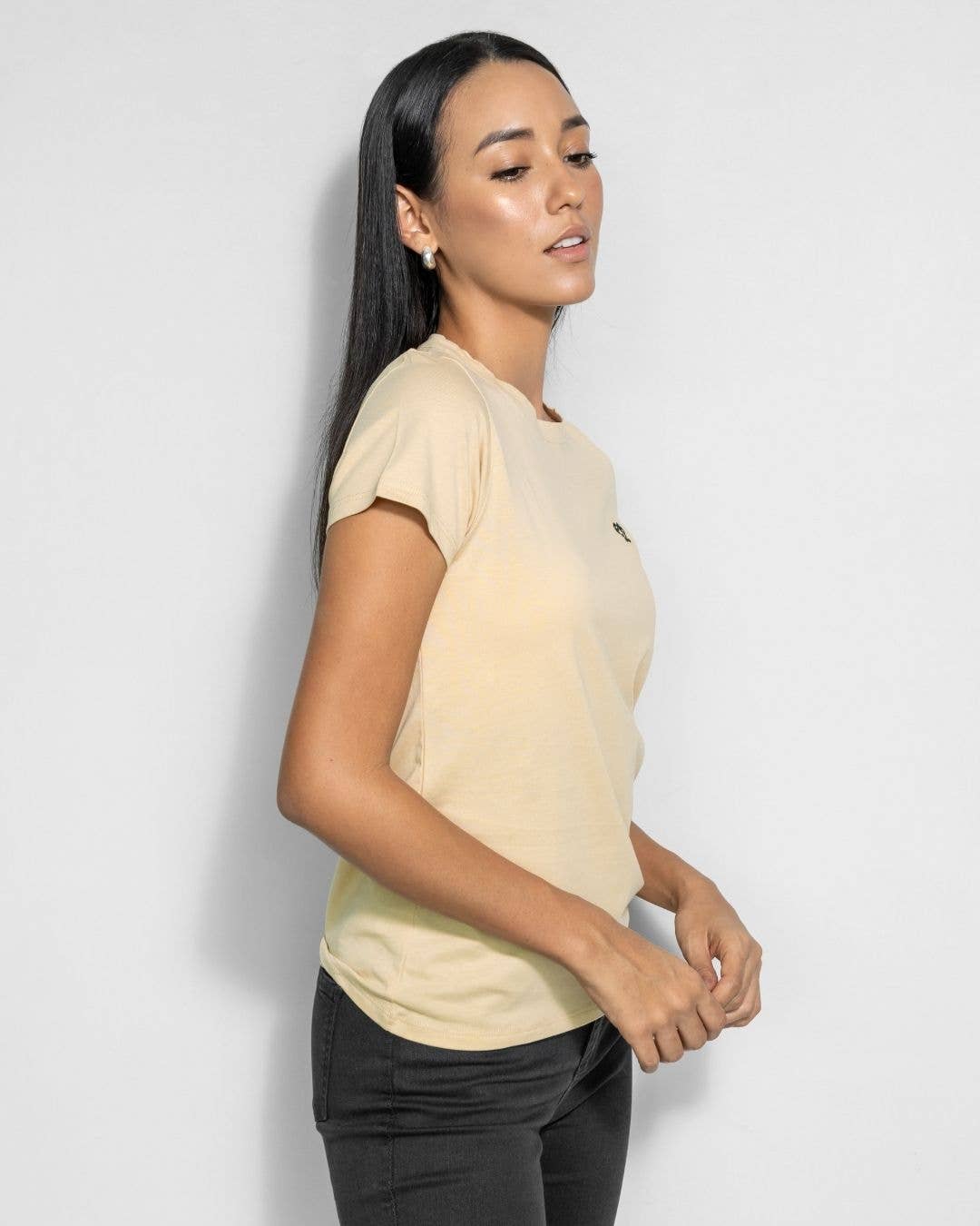 T-shirt donna beige antimacchia in cotone