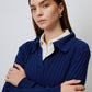 Abito maxi in maglia a coste con colletto polo