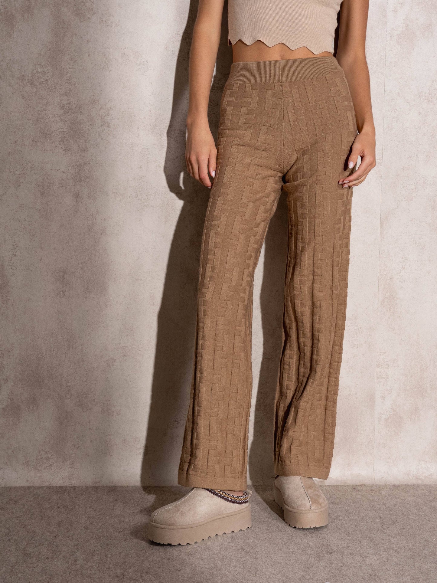 Pantaloni in maglia jacquard a vita alta
