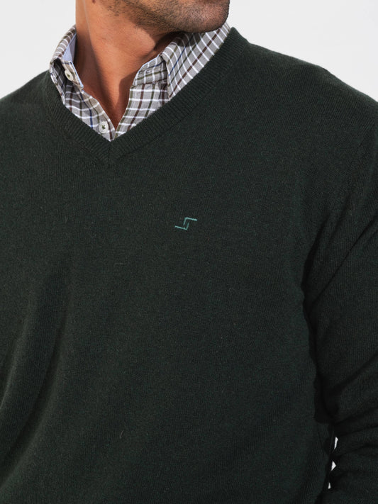 Pullover in lana a maglia fine con scollo a V e ricamo