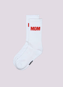 Calzini "MOM" bianchi con scritta rossa