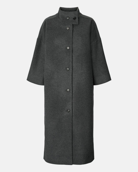 Cappotto lungo oversize Nete in lana riciclata grigio scuro mélange