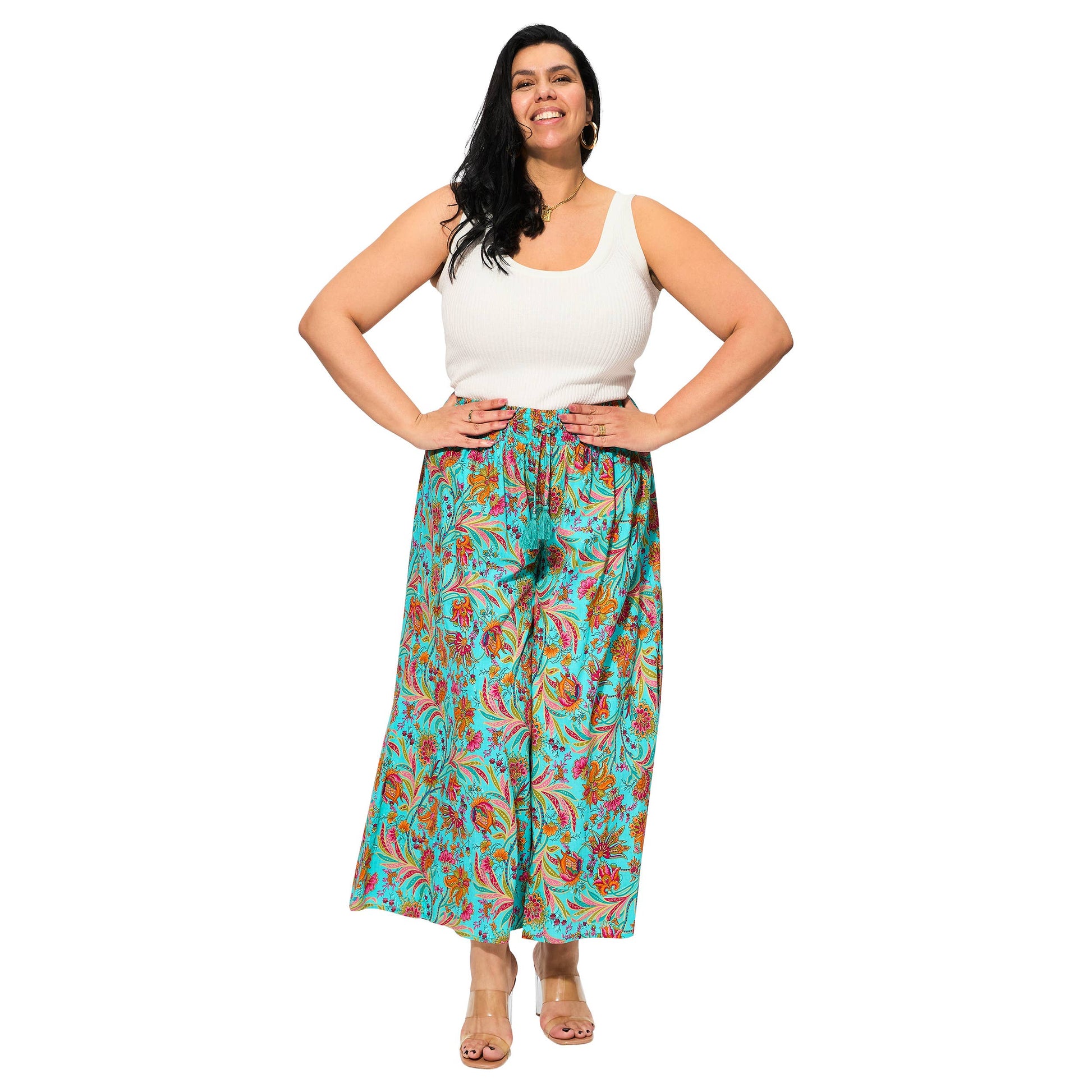 Pantaloni estivi lunghi in cotone stampa boho