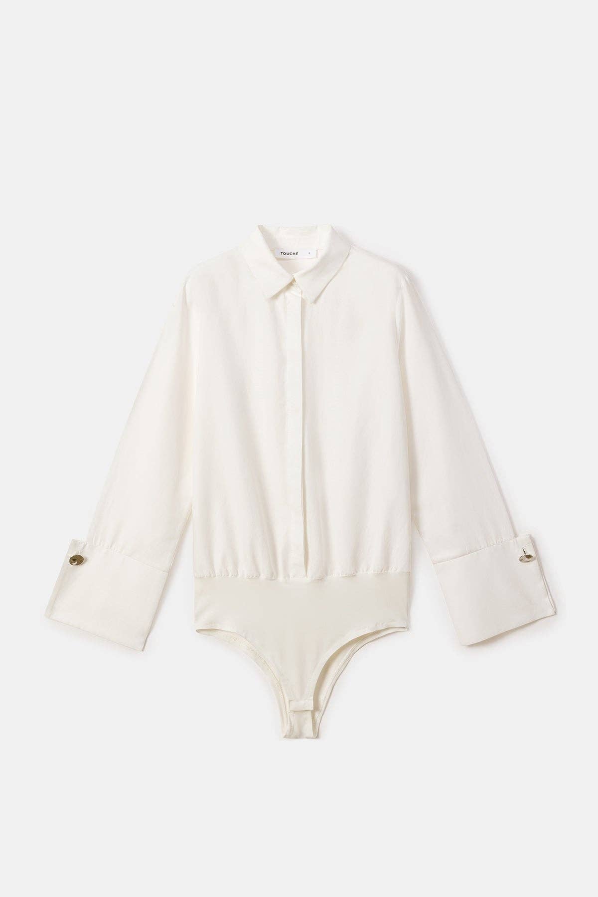 Body camicia in misto cotone con colletto sartoriale