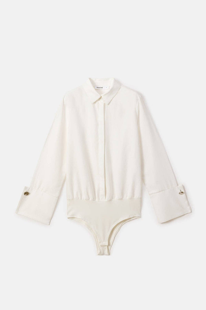 Body camicia in misto cotone con colletto sartoriale