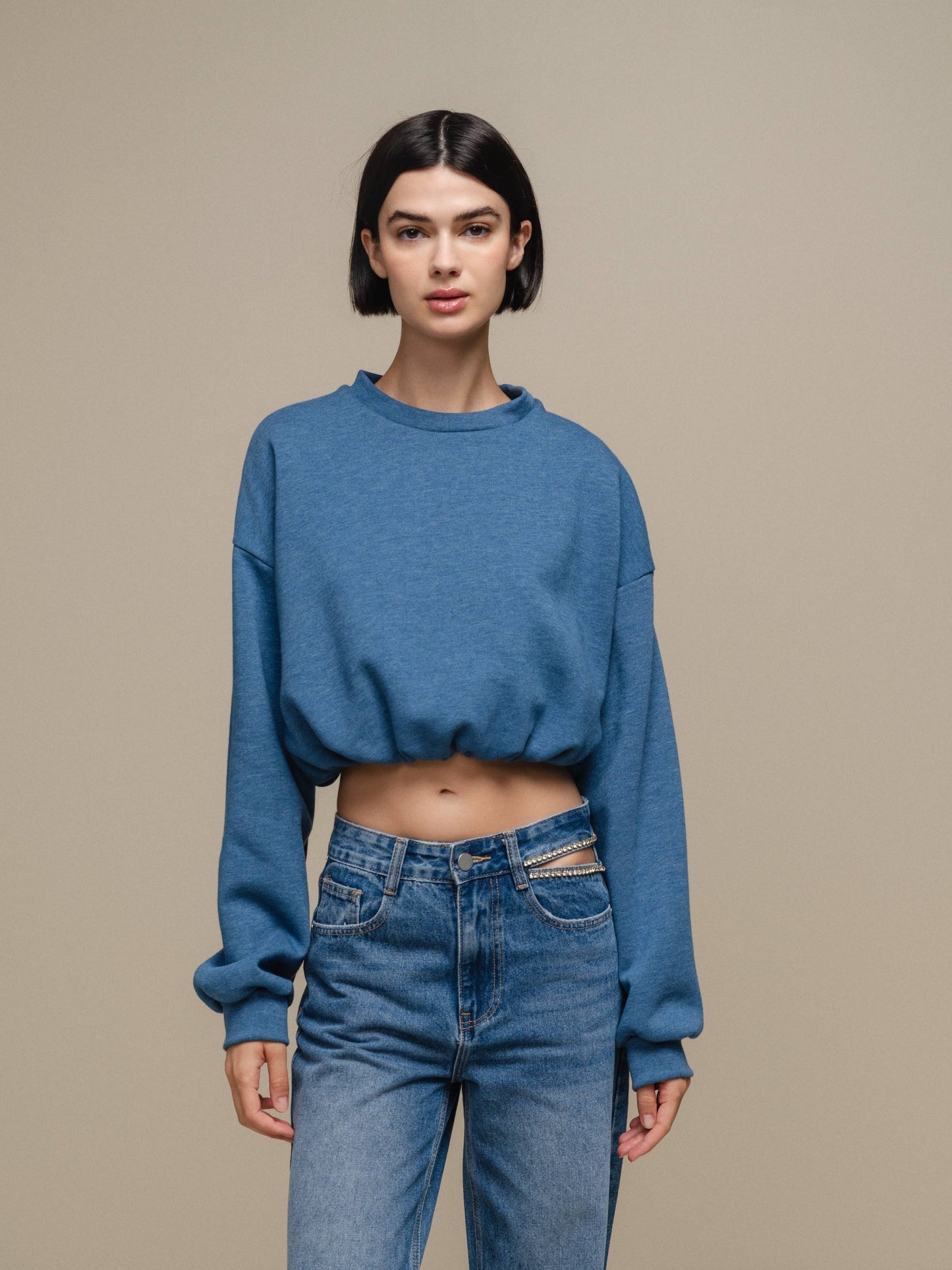 Felpa cropped oversize in misto cotone