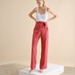 Pantaloni in lino a vita alta con cintura