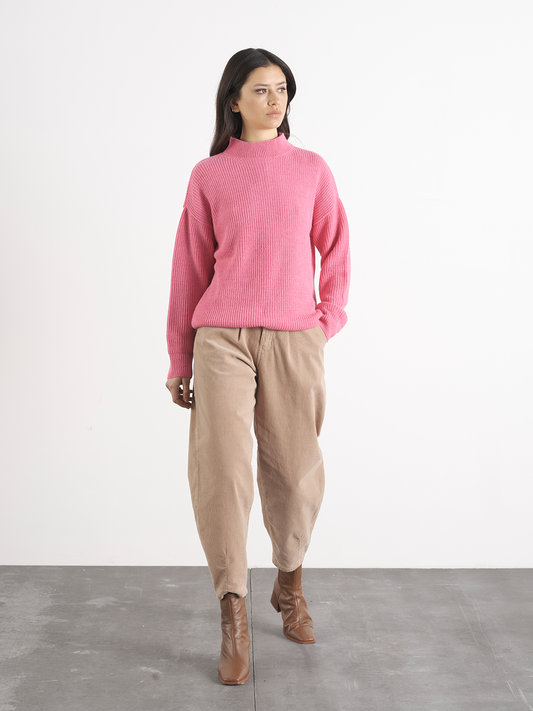 Maglione a Coste Collo Alto Oversize