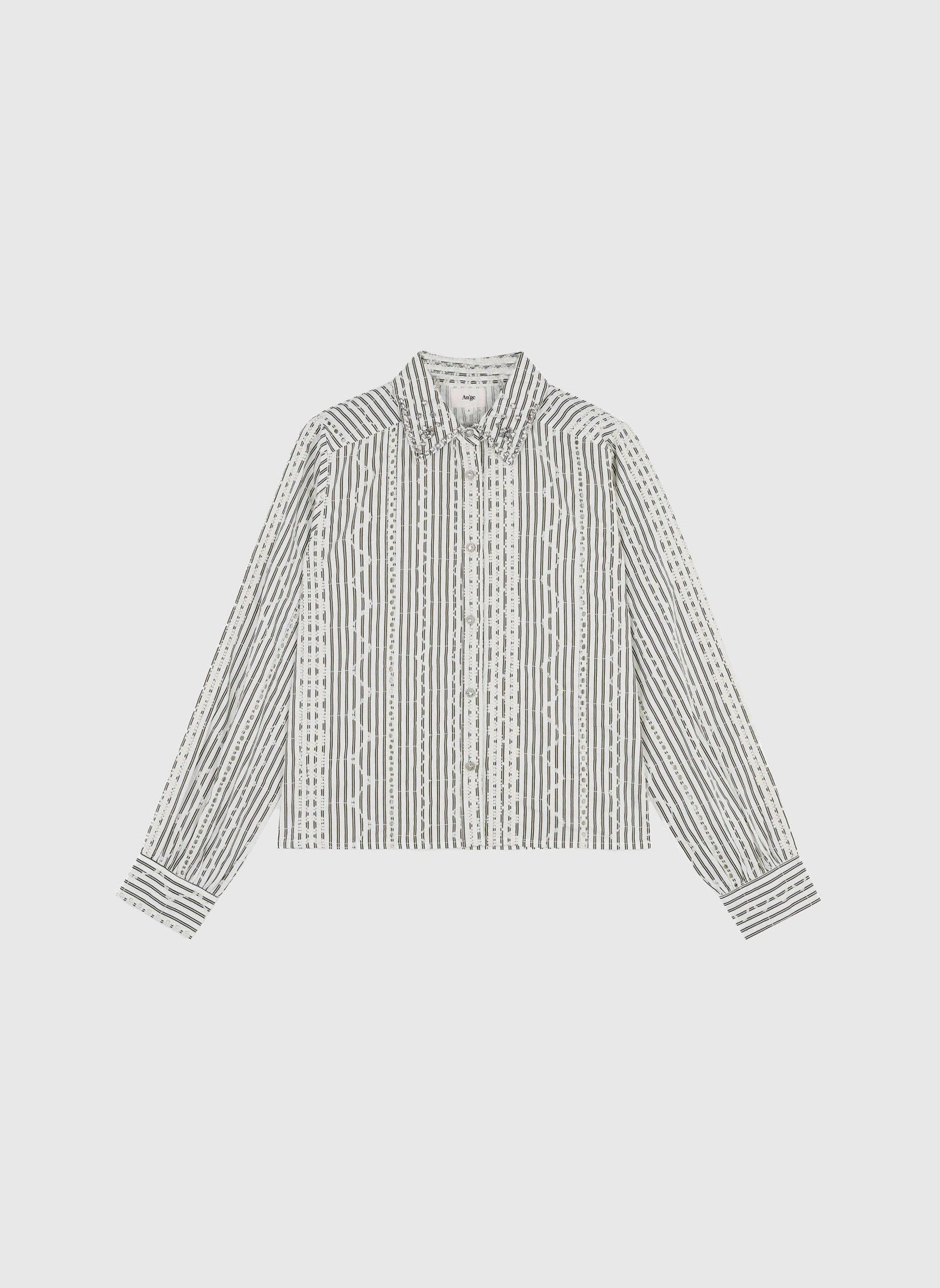 Camicia Seliana a righe écru in cotone