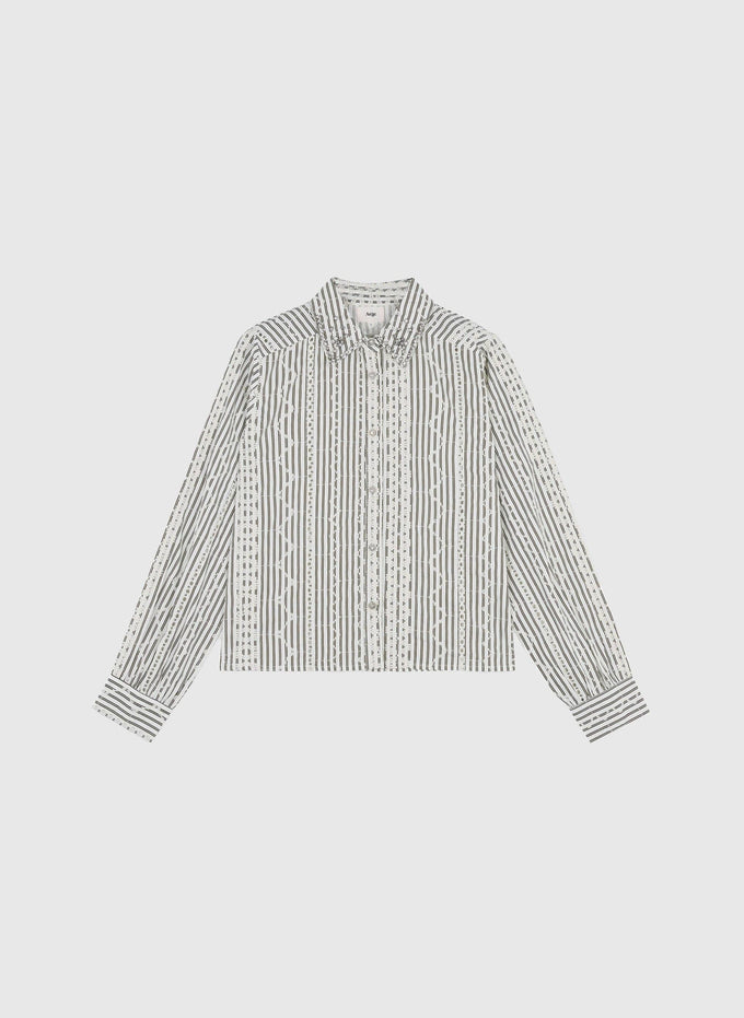 Camicia Seliana a righe écru in cotone