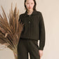 Cardigan polo in misto cashmere con trecce