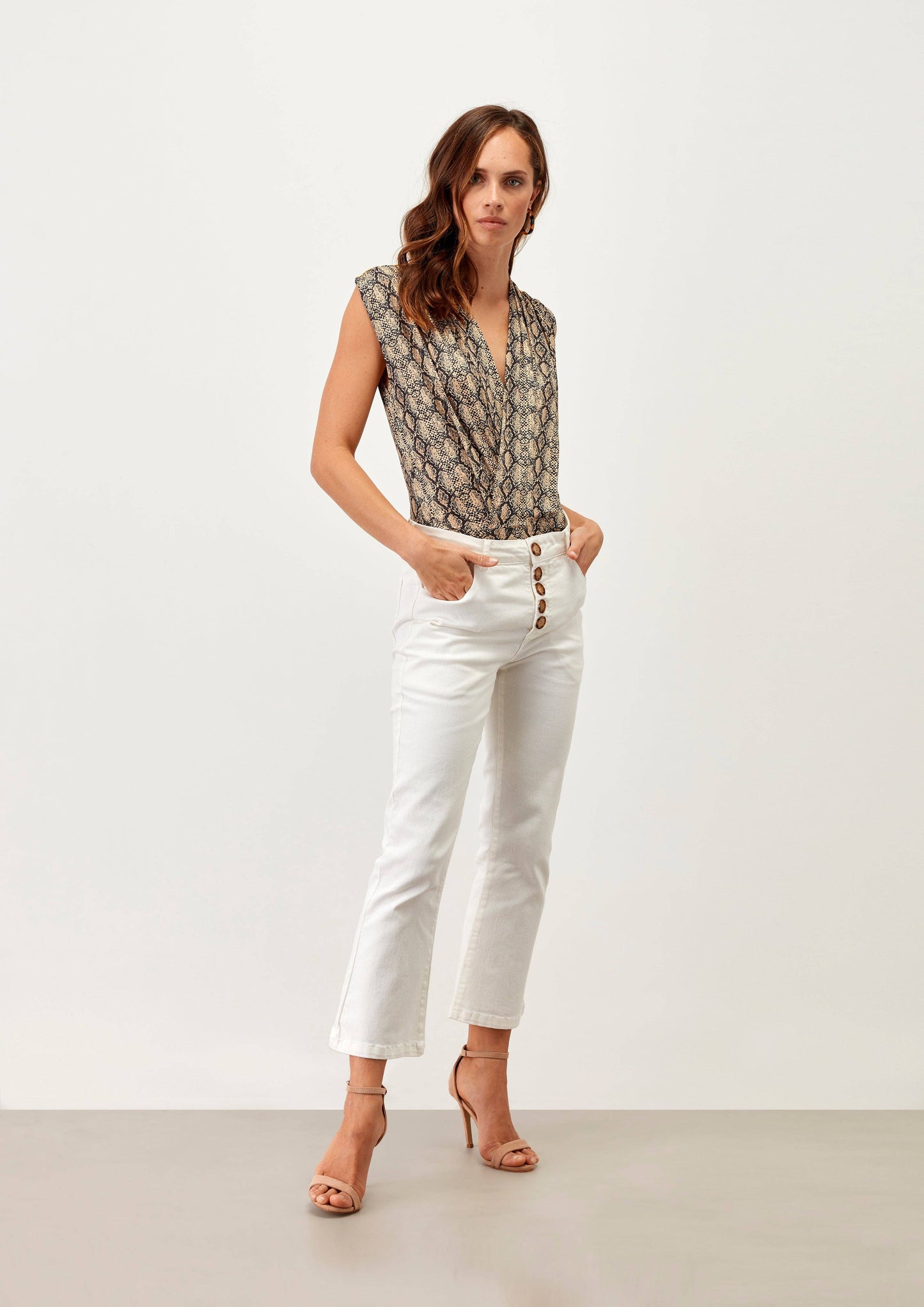 Body in maglia animalier con scollo a V