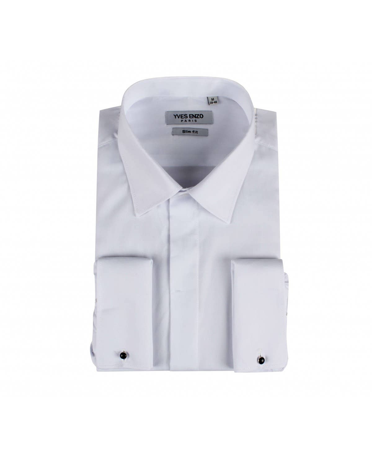 Camicia bianca slim fit con polsini da moschettiere