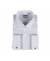 Camicia bianca slim fit con polsini da moschettiere
