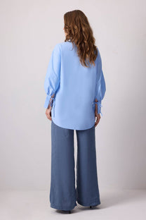Tunica in cotone con collo a camicia e fiocco