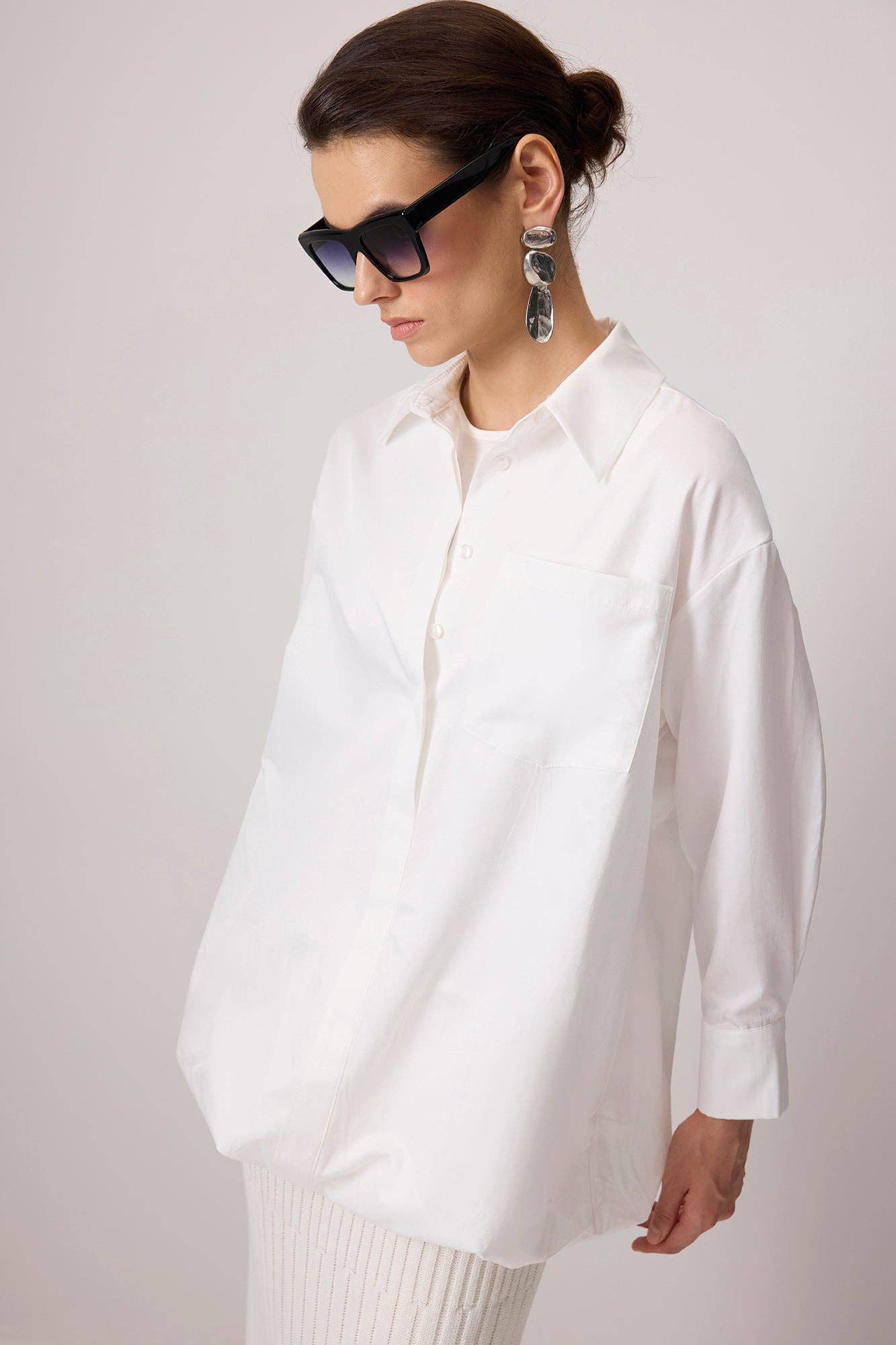 Camicia oversize con maniche a palloncino in misto cotone