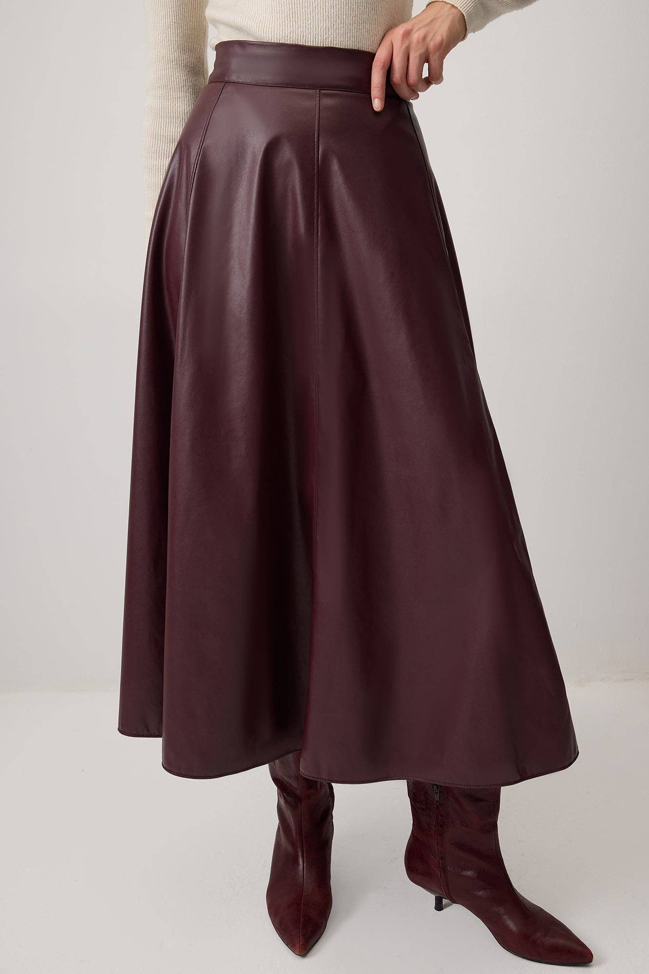 Gonna midi in ecopelle bordeaux